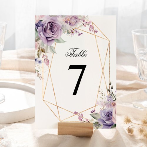 Purple  Blush Pink Rose Wedding Table Number
