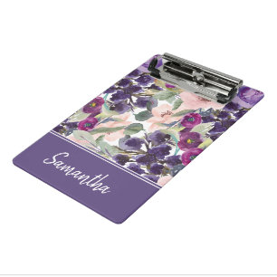 Purple Blush Pink Watercolor Floral Monogram Mini Clipboard