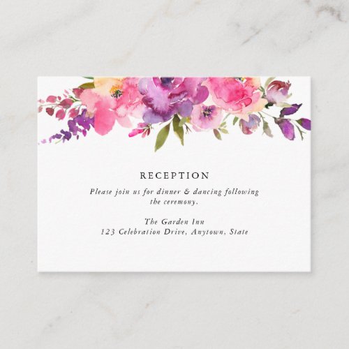 Purple  Blush Pink Wedding Reception Enclosure Card