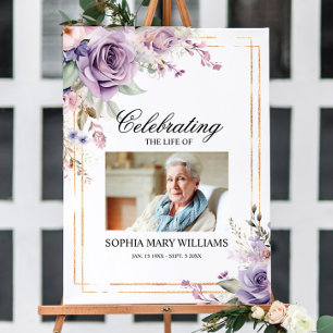 Purple & Blush Rose Flowers Funeral Welcome Sign