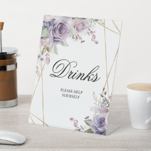 Purple & Blush Rose Flowers Shower Drinks Sign