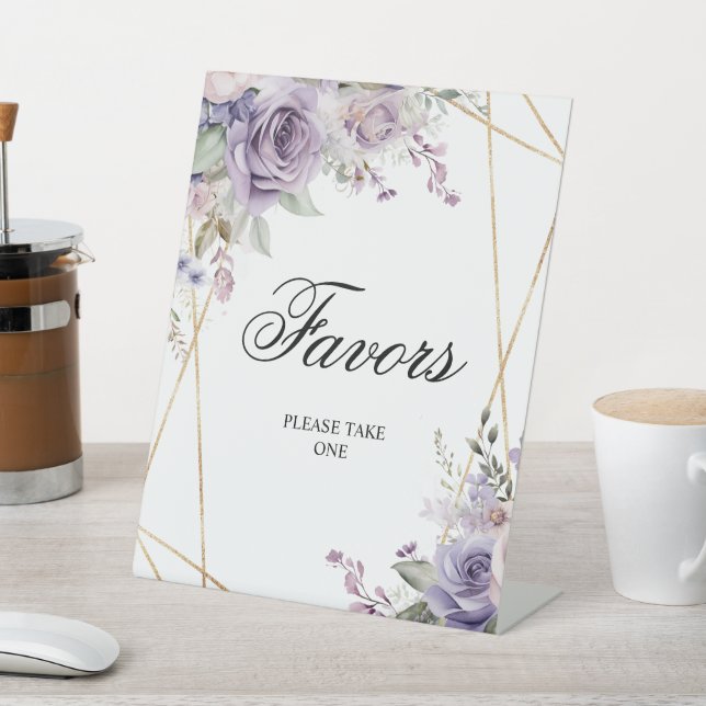 Purple & Blush Rose Flowers Shower Favors Sign (In SItu)