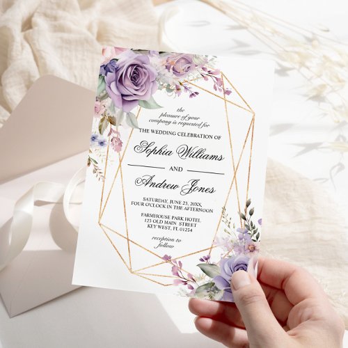 Purple  Blush Rose Flowers Wedding Invitation