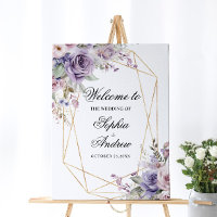 Purple & Blush Rose Flowers Wedding Welcome Sign
