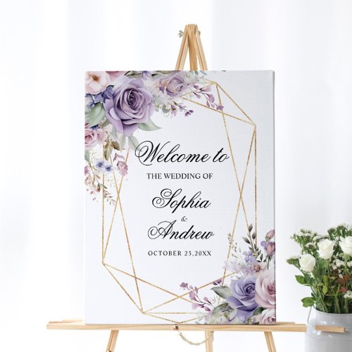 Purple  Blush Rose Flowers Wedding Welcome Sign