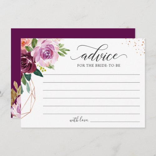 Purple Blush Rose Gold Floral Elegant Words of Advice Card - Purple Blush Rose Gold Floral Elegant Words of Advice Card. 
(1) For further customization, please click the "customize further" link and use our design tool to modify this template. 
(2) If you need help or matching items, please contact me.