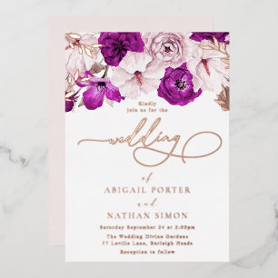 Purple Blush & Rose Gold Foil Wedding Invitation
