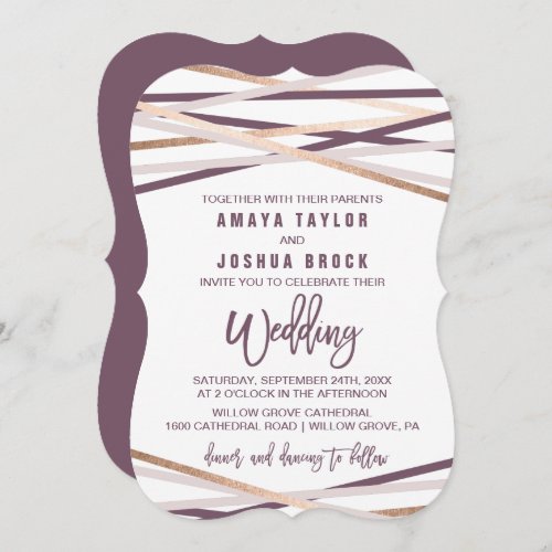 Purple Blush  Rose Gold Streamers Bracket Wedding Invitation