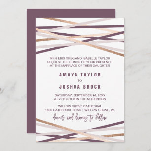 Purple Blush & Rose Gold Streamers Formal Wedding Invitation