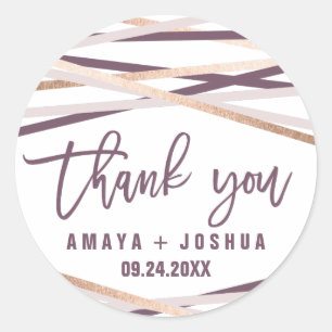 Purple Blush & Rose Gold Streamers Thank You Favor Classic Round Sticker
