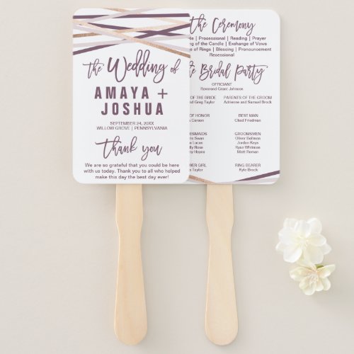 Purple Blush  Rose Gold Streamers Wedding Program Hand Fan