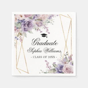 Purple & Blush Rose Graduation Party Girly Floral Napkins