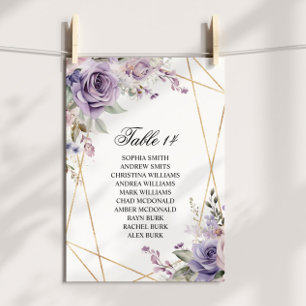 Purple & Blush Rose Wedding Seating Chart Cards
