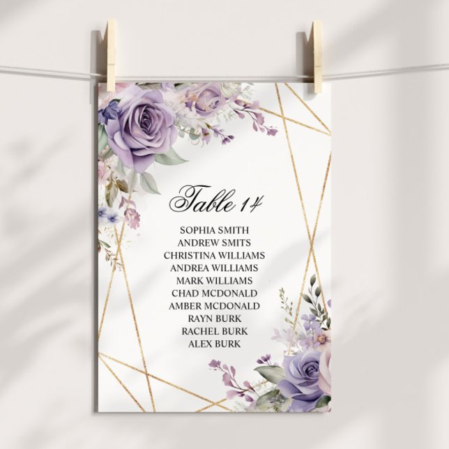 Purple & Blush Rose Wedding Seating Chart Cards (Creator Uploaded)
