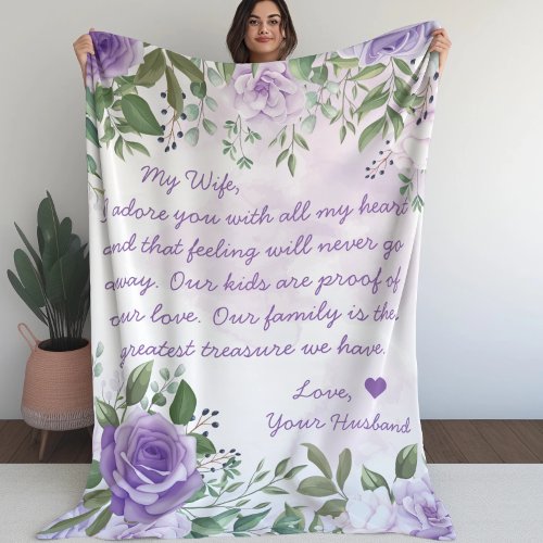 Purple Blush Roses Modern Script Custom Letter Fleece Blanket