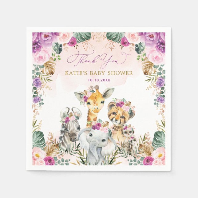 Purple Blush Tropical Jungle Safari Baby Shower Napkins (Front)