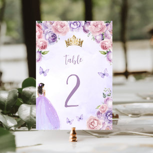 Purple Blush Watercolor Floral Quinceañera Table Number