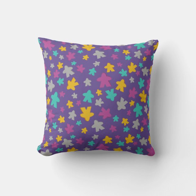Purple Board Game Meeple Pattern Throw Pillow (Front)