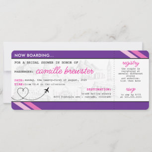 Purple Boarding Pass Bridal Shower Invitation