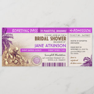 purple boarding pass tickets for Bridal Shower Invitation