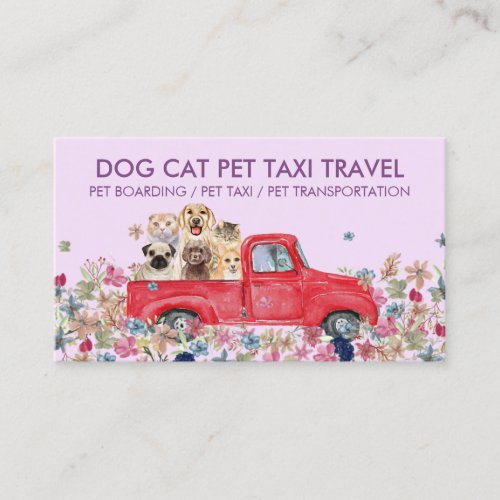 Purple Boarding Truck Flowers Dogs Cats Pet Business Card