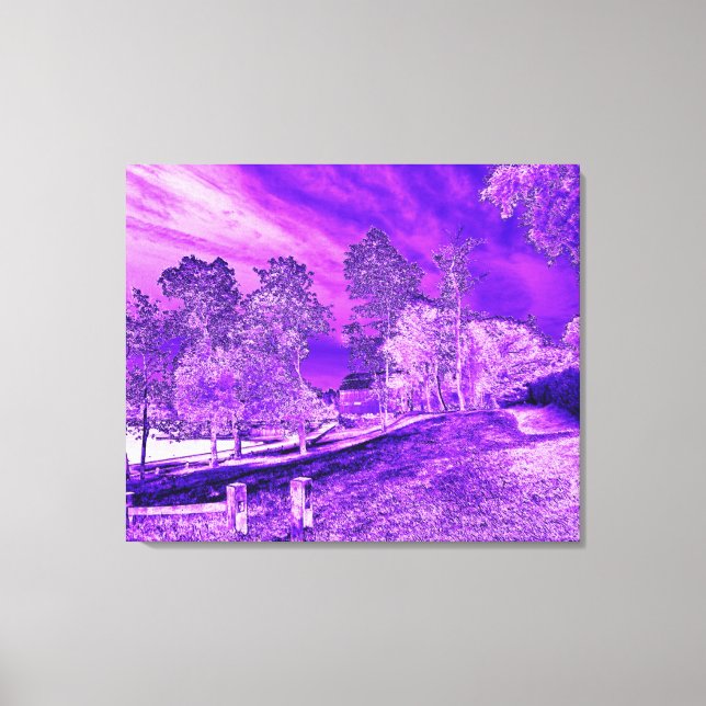Purple Boat House Scene Wrapped Canvas Print (Front)
