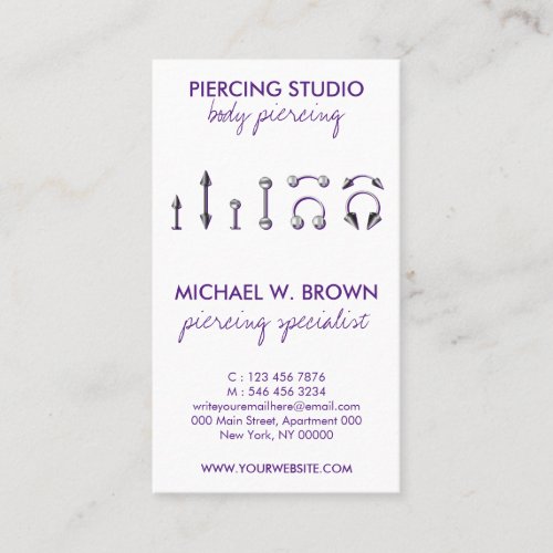 Purple Body Jewelry Piercing Business Card