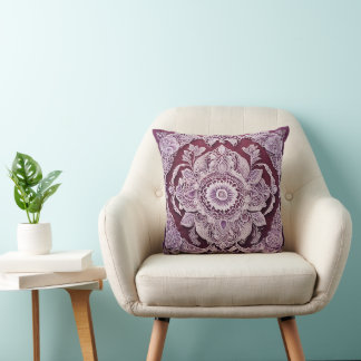 Purple bohemian mandala AI art  Throw Pillow