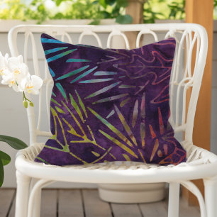 Purple Boho Batik Foliage Pattern Outdoor Pillow