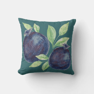 Purple Boho Blueberries Watercolor Art Outdoor Pillow