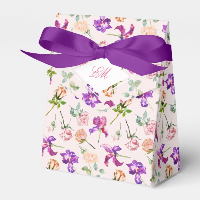 Purple Boho Botanical Romance Monogram Wedding Favor Boxes (Front Side)