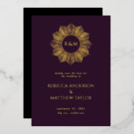 Purple Boho Celestial Sun Monogram Save Date Foil Invitation<br><div class="desc">Gold Foil Pressed Dark Purple Celestial Monogram Wedding Save the Date Card with your monogram in a geometric sun drawing,  elegant typography and a black backer. All colors can be changed.</div>