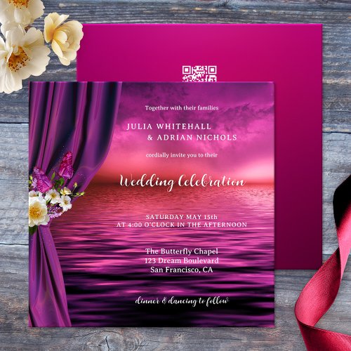 Purple Boho Chic Butterfly All_in_one Wedding Invitation