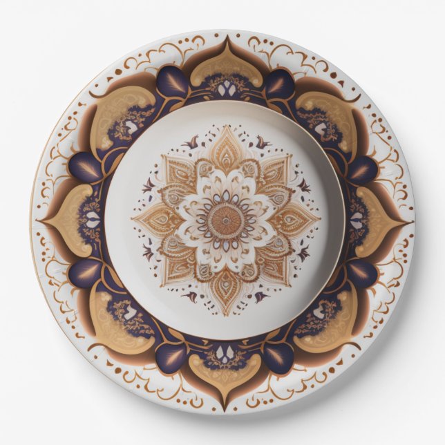 Purple Boho Chic Porcelain China Design Paper Plates (Front)
