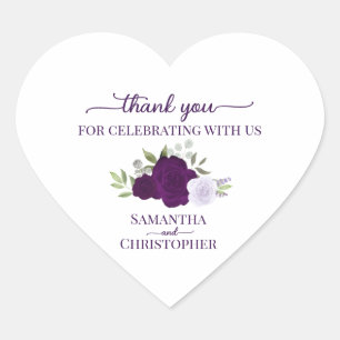 Purple Boho Chic Roses Elegant Wedding Thank You Heart Sticker