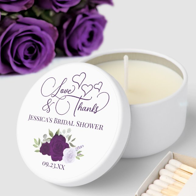 Purple Boho Chic Roses Love & Thanks Bridal Shower Mini Candle Favors (Creator Uploaded)