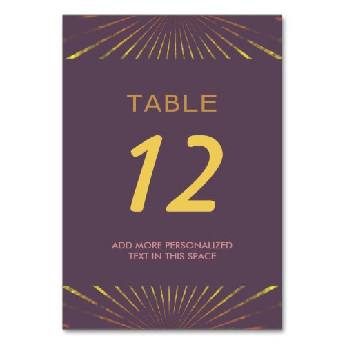 Purple Boho Chic Sun Rays Sunny Pretty Table Number