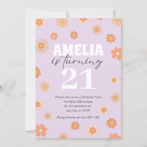 Purple Boho Daisy Birthday Invitation Any Age