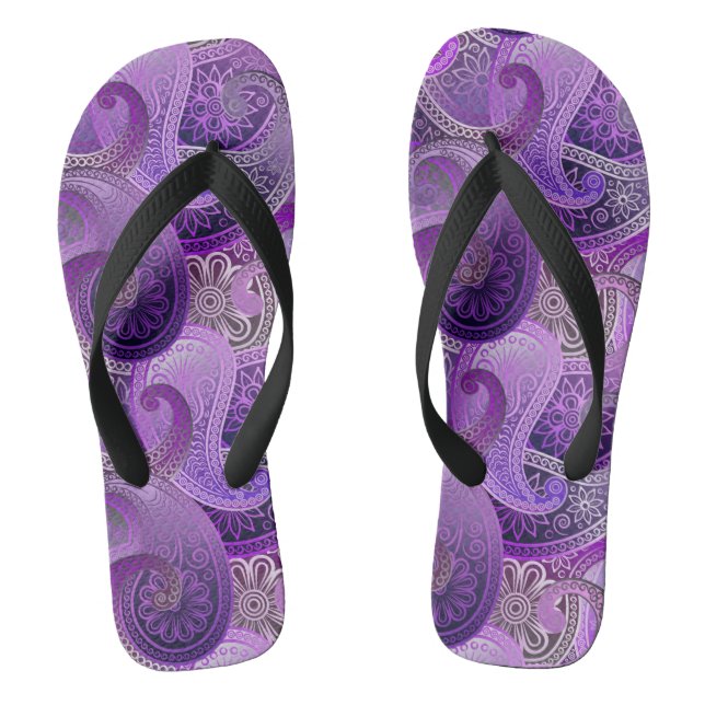 Purple Boho Damask Pattern Flip Flops (Footbed)