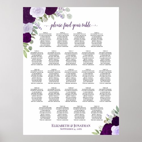 Purple Boho Floral 23 Table Wedding Seating Chart