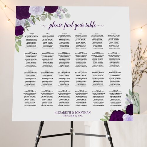 Purple Boho Floral 24 Table Wedding Seating Chart Foam Board