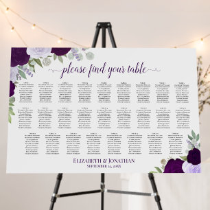 Purple Boho Floral 26 Table Wedding Seating Chart Foam Board