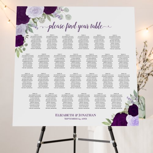 Purple Boho Floral 26 Table Wedding Seating Chart Foam Board