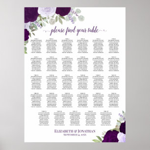 Purple Boho Floral 29 Table Wedding Seating Chart