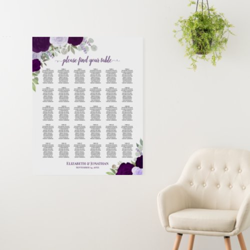 Purple Boho Floral 30 Table Wedding Seating Chart Foam Board