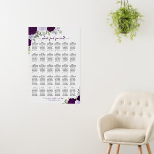 Purple Boho Floral 30 Table Wedding Seating Chart Foam Board