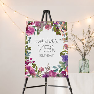 Purple Boho Floral 75th Birthday Any Age Foam Board