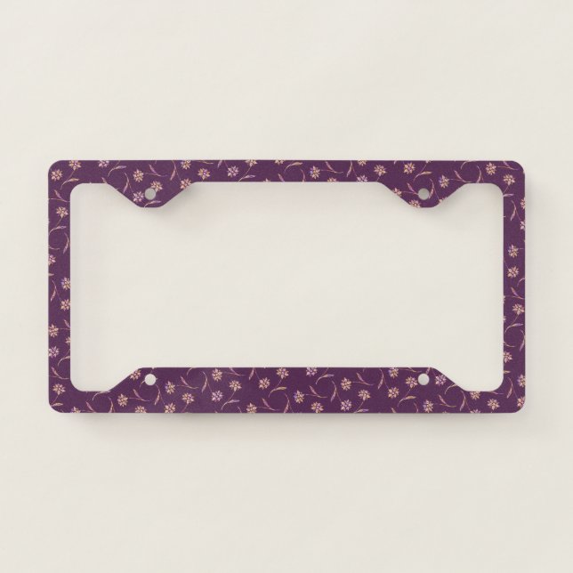 Purple Boho Floral Pattern Cute Girly Flower Cool License Plate Frame (Front)