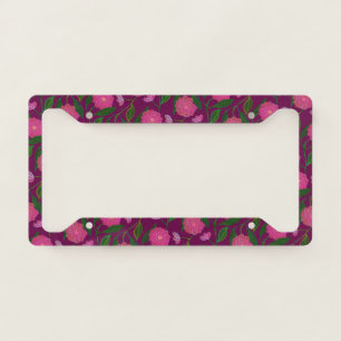 Purple Boho Floral Pattern Cute Girly Flower License Plate Frame
