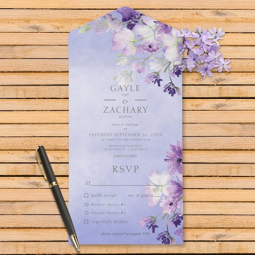 Purple Boho Floral Purple Dinner All In One Invitation